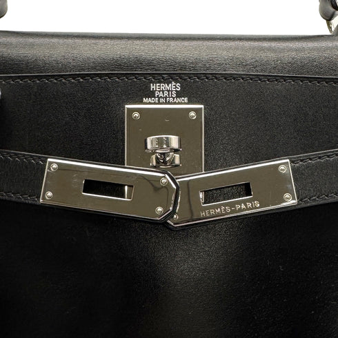 HERMES KELLY 28 RETOURNE BLACK BOXCALF HAND SHOULDER BAG □G PHW 90307205 - PURPOSE