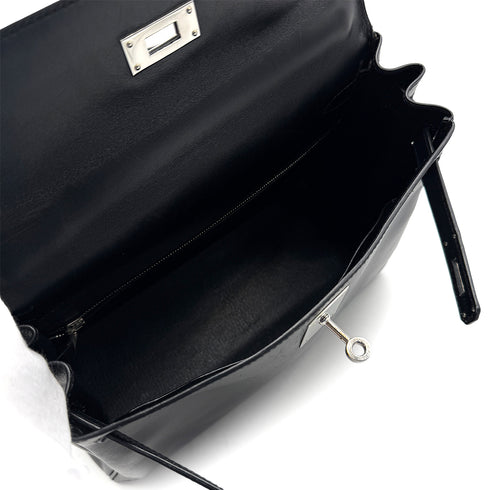 HERMES KELLY 28 RETOURNE BLACK BOXCALF HAND SHOULDER BAG □G PHW 90307205 - PURPOSE