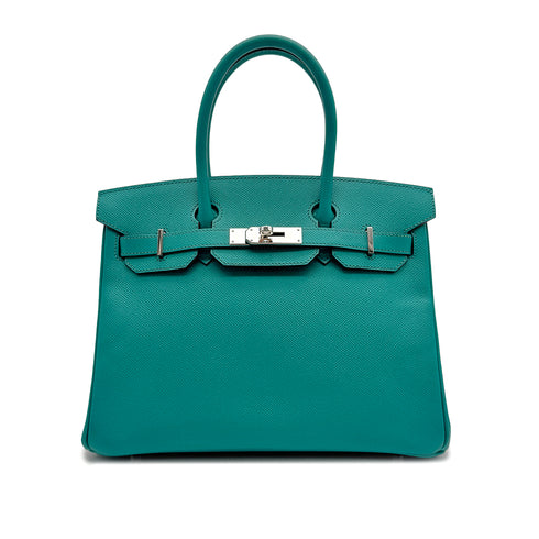 HERMES BIRKIN 30 BLUE PAON VEAU EPSOM HAND BAG 2016 X PALLADIUM HARDWARE 90307207