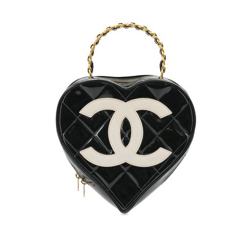 CHANEL VINTAGE MATELASSE HEART VANITY HAND BAG BLACK WHITE ENAMEL 90307208 - PURPOSE