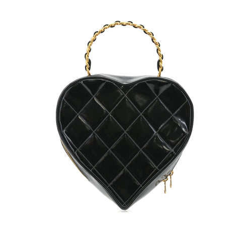 CHANEL VINTAGE MATELASSE HEART VANITY HAND BAG BLACK WHITE ENAMEL 90307208 - PURPOSE