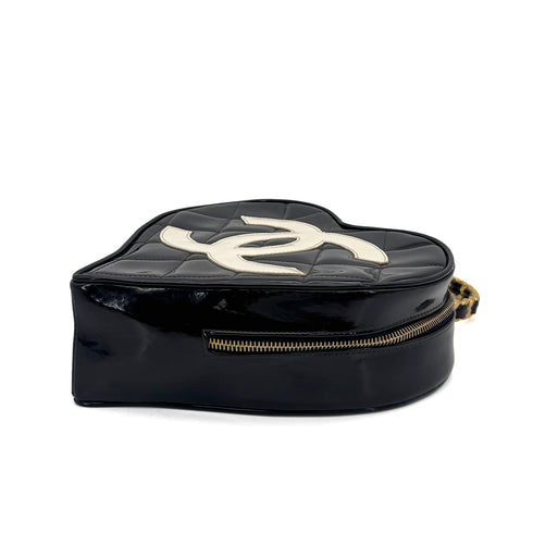 CHANEL VINTAGE MATELASSE HEART VANITY HAND BAG BLACK WHITE ENAMEL 90307208 - PURPOSE