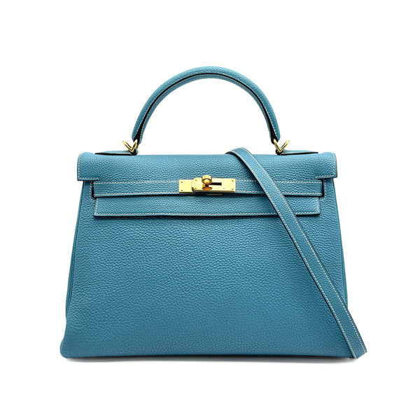 HERMES KELLY 32 RETOURNE BLUE JEAN TOGO HAND SHOULDER BAG □G GHW 90307209 - PURPOSE
