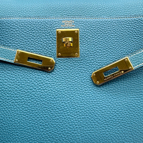 HERMES KELLY 32 RETOURNE BLUE JEAN TOGO HAND SHOULDER BAG □G GHW 90307209 - PURPOSE