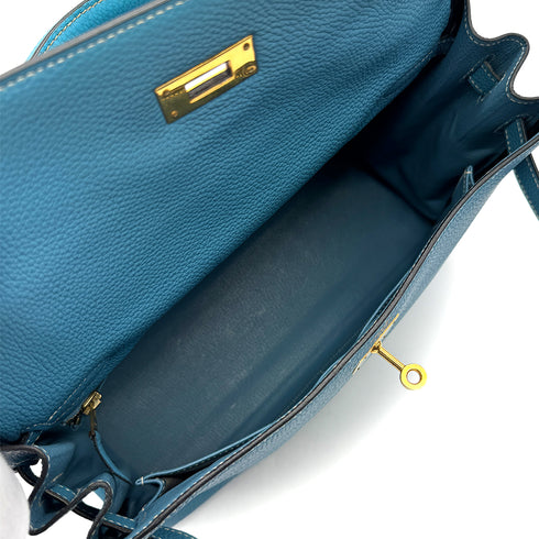 HERMES KELLY 32 RETOURNE BLUE JEAN TOGO HAND SHOULDER BAG □G GHW 90307209 - PURPOSE