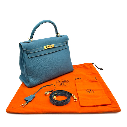 HERMES KELLY 32 RETOURNE BLUE JEAN TOGO HAND SHOULDER BAG □G GHW 90307209 - PURPOSE