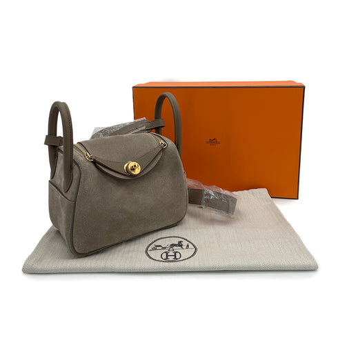 HERMES LINDY MINI 20 ETOUPE GRIS CAILLOU VEAU SWIFT GRIZZLY SHOULDER BAG W GHW 90307211