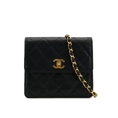 CHANEL VINTAGE MATELASSE CHAIN SHOULDER BAG BLACK CAVIAR SKIN 90307216 - PURPOSE