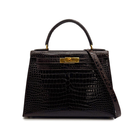 HERMES KELLY 28 SELLIER COCAON CROCODILE POROSUS HAND SHOULDER BAG 〇Y GHW 90307219 - PURPOSE