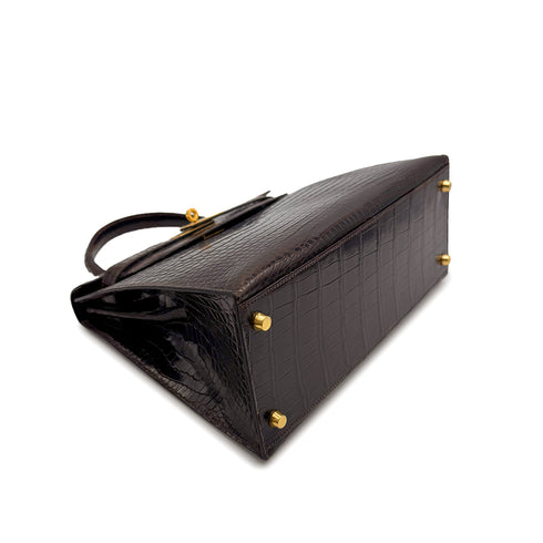 HERMES KELLY 28 SELLIER COCAON CROCODILE POROSUS HAND SHOULDER BAG 〇Y GHW 90307219 - PURPOSE