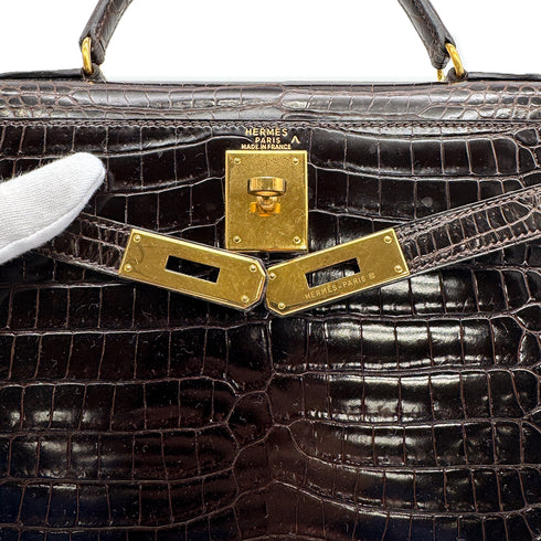 HERMES KELLY 28 SELLIER COCAON CROCODILE POROSUS HAND SHOULDER BAG 〇Y GHW 90307219 - PURPOSE