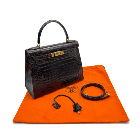 HERMES KELLY 28 SELLIER COCAON CROCODILE POROSUS HAND SHOULDER BAG 〇Y GHW 90307219 - PURPOSE