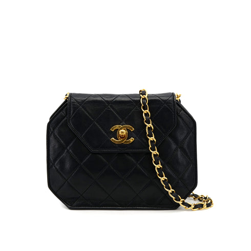 CHANEL VINTAGE MATELASSE OCTAGON CHAIN SHOULDER BAG BLACK LAMB SKIN 90307220 - PURPOSE