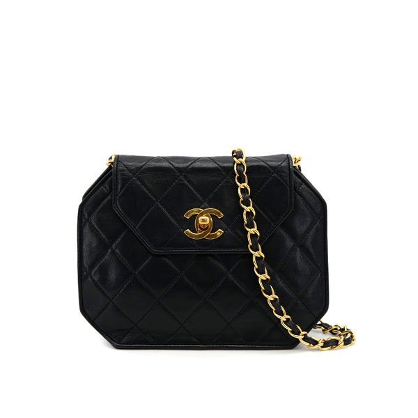CHANEL VINTAGE MATELASSE OCTAGON CHAIN SHOULDER BAG BLACK LAMB SKIN 90307220 - PURPOSE