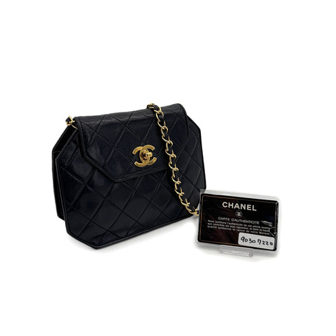 CHANEL VINTAGE MATELASSE OCTAGON CHAIN SHOULDER BAG BLACK LAMB SKIN 90307220 - PURPOSE