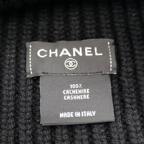 CHANEL KNIT HAT LOGO BLACK WHITE CASHMERE RTW 90307366
