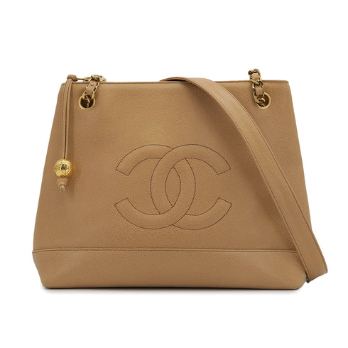 CHANEL VINTAGE BIG COCO CHAIN SHOULDER BAG BEIGE CAVIAR SKIN 90307374 - PURPOSE