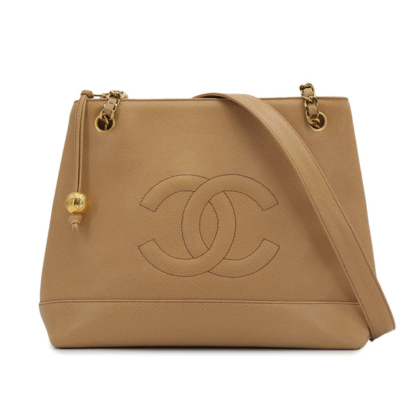 CHANEL VINTAGE BIG COCO CHAIN SHOULDER BAG BEIGE CAVIAR SKIN 90307374 - PURPOSE