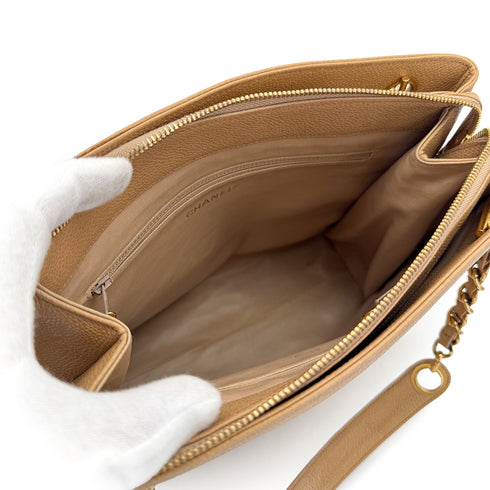CHANEL VINTAGE BIG COCO CHAIN SHOULDER BAG BEIGE CAVIAR SKIN 90307374 - PURPOSE