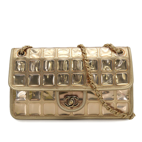 CHANEL VINTAGE ICE CUBE CHAIN SHOULDER BAG GOLD VIMYL LAMB SKIN 90307376 - PURPOSE