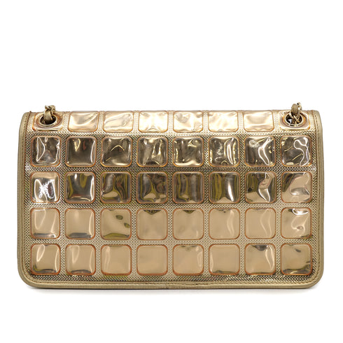 CHANEL VINTAGE ICE CUBE CHAIN SHOULDER BAG GOLD VIMYL LAMB SKIN 90307376 - PURPOSE