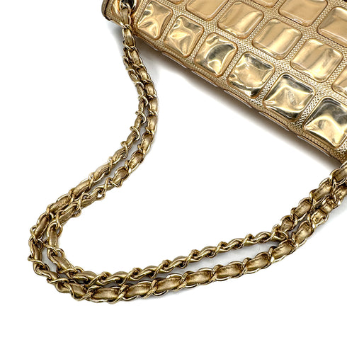 CHANEL VINTAGE ICE CUBE CHAIN SHOULDER BAG GOLD VIMYL LAMB SKIN 90307376 - PURPOSE