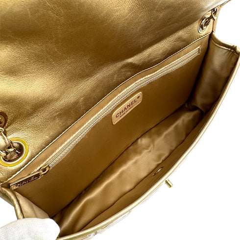CHANEL VINTAGE ICE CUBE CHAIN SHOULDER BAG GOLD VIMYL LAMB SKIN 90307376 - PURPOSE