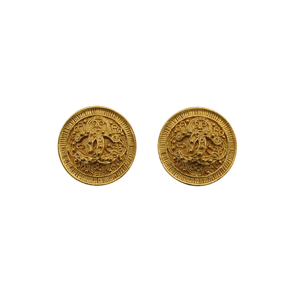 CHANEL VINTAGE EARRINGS ROUND COCOMARK GOLD ACCESSORY 94A 90307379 - PURPOSE