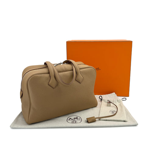HERMES VICTORIA 35 TABAC CAMEL TAURILLON CLEMENCE HAND BAG □L PHW 90307381