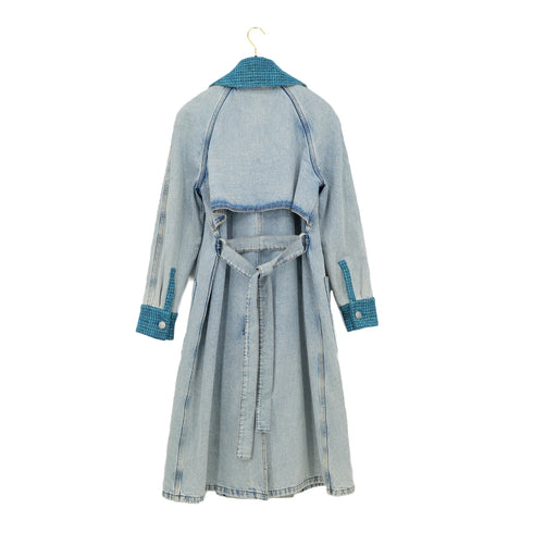 CHANEL COCO BUTTON DENIM TRENCH COAT BLUE GREEN TWEED 38 P72 RTW 90307386 - PURPOSE