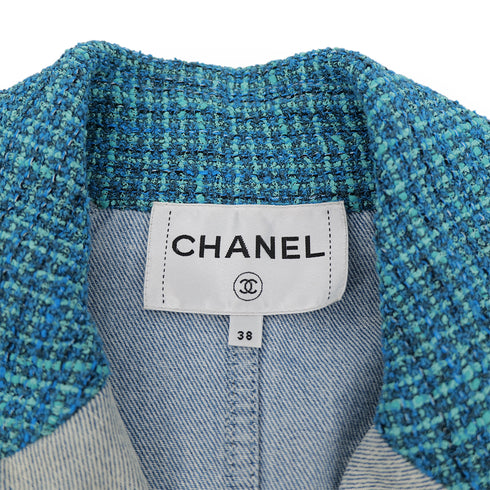 CHANEL COCO BUTTON DENIM TRENCH COAT BLUE GREEN TWEED 38 P72 RTW 90307386 - PURPOSE