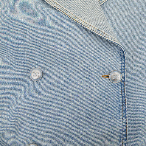 CHANEL COCO BUTTON DENIM TRENCH COAT BLUE GREEN TWEED 38 P72 RTW 90307386 - PURPOSE