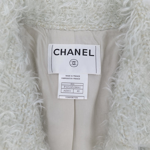 CHANEL VINTAGE LONG FAR COAT ECRU NYLON WOOL 40 00A RTW 90307387 - PURPOSE