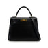 HERMES KELLY 28 SELLIER BLACK BOXCALF HAND SHOULDER BAG 〇Z 90307818 - PURPOSE