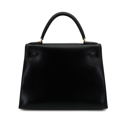 HERMES KELLY 28 SELLIER BLACK BOXCALF HAND SHOULDER BAG 〇Z 90307818 - PURPOSE