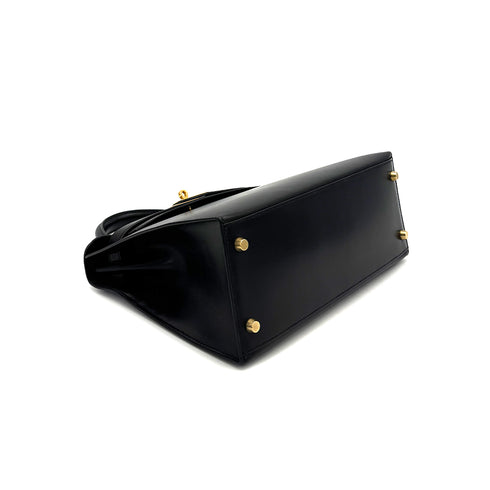 HERMES KELLY 28 SELLIER BLACK BOXCALF HAND SHOULDER BAG 〇Z 90307818 - PURPOSE