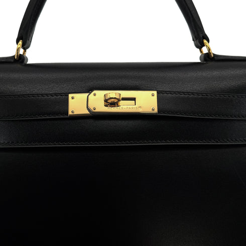 HERMES KELLY 28 SELLIER BLACK BOXCALF HAND SHOULDER BAG 〇Z 90307818 - PURPOSE