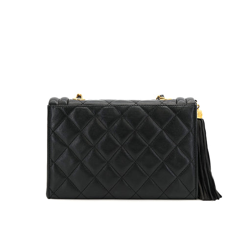 CHANEL VINTAGE MATELASSE CHAIN SHOULDER BAG FRINGE BLACK LAMB SKIN 90307819 - PURPOSE