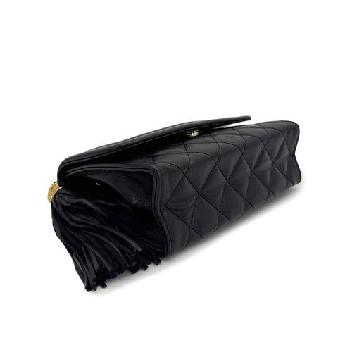 CHANEL VINTAGE MATELASSE CHAIN SHOULDER BAG FRINGE BLACK LAMB SKIN 90307819 - PURPOSE