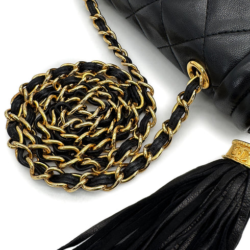 CHANEL VINTAGE MATELASSE CHAIN SHOULDER BAG FRINGE BLACK LAMB SKIN 90307819 - PURPOSE