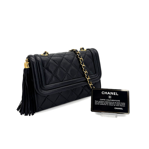 CHANEL VINTAGE MATELASSE CHAIN SHOULDER BAG FRINGE BLACK LAMB SKIN 90307819 - PURPOSE