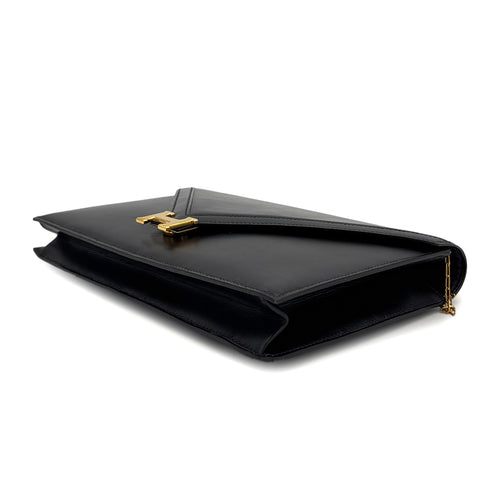 HERMES LYDIE BLACK CLUTCH SHOULDER BAG BOXCALF 〇H GOLD HARDWARE 90307822 - PURPOSE