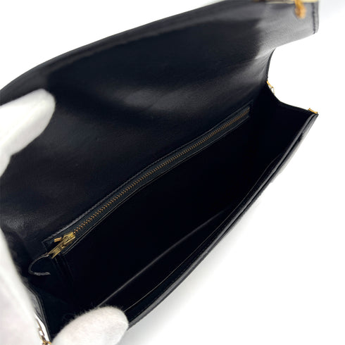 HERMES LYDIE BLACK CLUTCH SHOULDER BAG BOXCALF 〇H GOLD HARDWARE 90307822 - PURPOSE