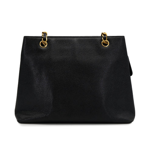 CHANEL VINTAGE TURN LOCK CHAIN TOTE BAG BLACK CAVIAR SKIN 90307825