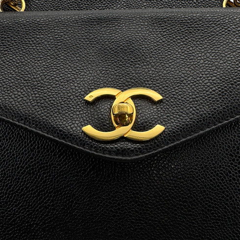 CHANEL VINTAGE TURN LOCK CHAIN TOTE BAG BLACK CAVIAR SKIN 90307825