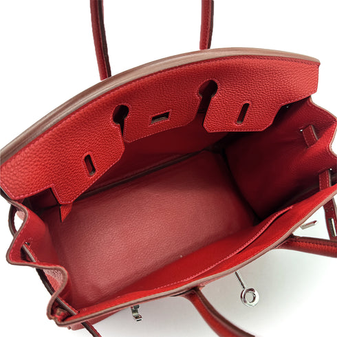 HERMES BIRKIN 25 ROUGE GARANCE TOGO HAND BAG □I PALLADIUM HARDWARE 90307832