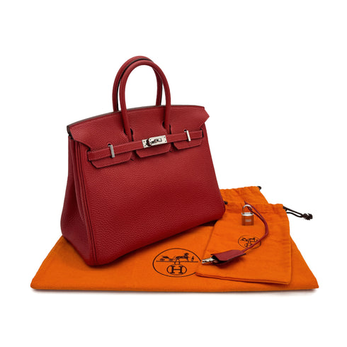 HERMES BIRKIN 25 ROUGE GARANCE TOGO HAND BAG □I PALLADIUM HARDWARE 90307832