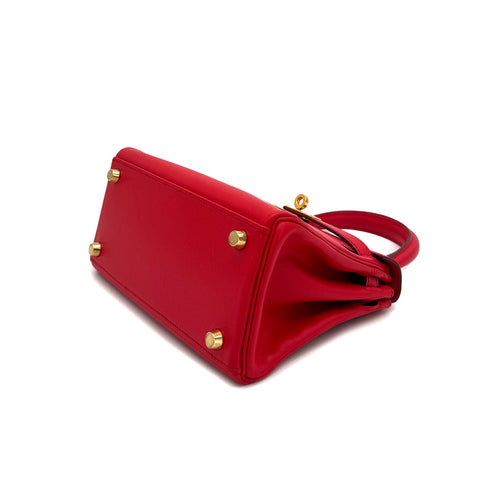 HERMES MINI KELLY 20 RETOURNE ROUGE VIF VEAU SWIFT HAND SHOULDER BAG □D GOLD HARDWARE 90307839 - PURPOSE
