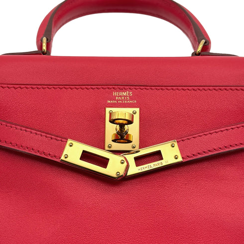 HERMES MINI KELLY 20 RETOURNE ROUGE VIF VEAU SWIFT HAND SHOULDER BAG □D GOLD HARDWARE 90307839 - PURPOSE