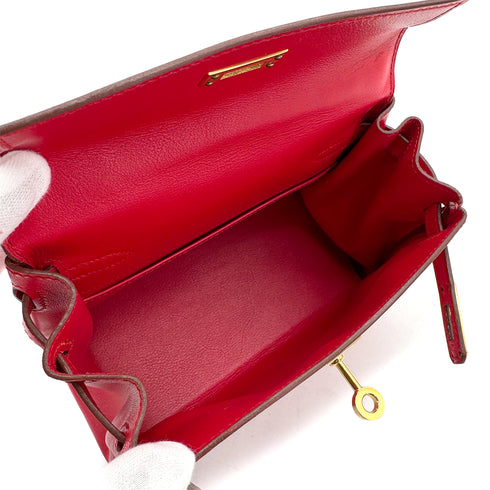 HERMES MINI KELLY 20 RETOURNE ROUGE VIF VEAU SWIFT HAND SHOULDER BAG □D GOLD HARDWARE 90307839 - PURPOSE